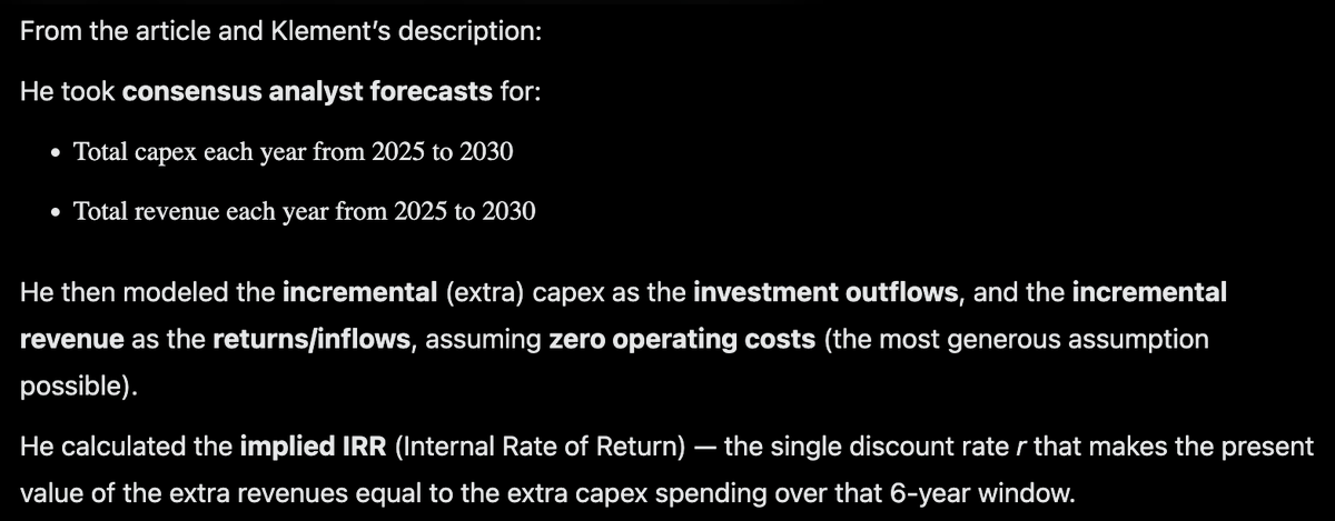 Infinite_JoeC's tweet photo. @AskYoshik Just discussed with Grok on how the author calculated ROI in the article. Why it feels like a joke to me? It just compared the capex and revenue growth during the same period? Really hope Grok is wrong here... https://t.co/QFzbkeiLJp