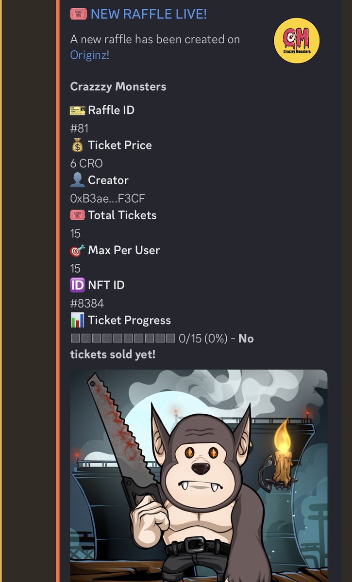 CrazzzyMonsters's tweet photo. New raffles live on Originz!!

Check them out!!

Use crypto-com-chain:native , $CRY, $ORGI or even Free tickets! 🎫 

https://t.co/zu82ZVjCQd

#Crofam https://t.co/EUD3jzzvFQ