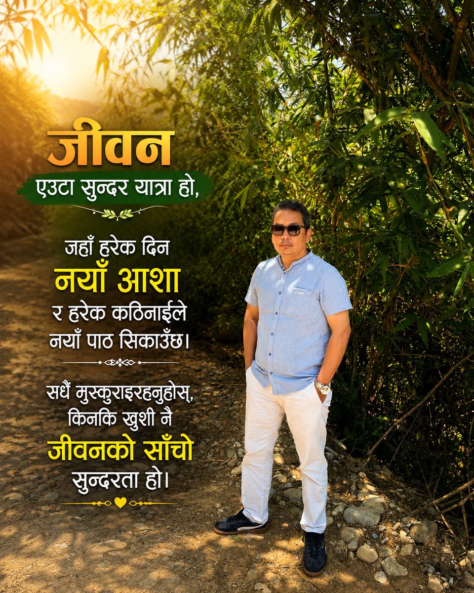 GRLL07's tweet photo. जिन्दगी एउटा यात्रा हो, गन्तव्य मात्र होइन।

जिन्दगीमा कहिलेकाहीँ बाटो कठिन हुन्छ, सपना टाढा देखिन्छन्, र मेहनतको फल ढिलो आउँछ। तर याद राख्नुस्—हरेक अँध्यारो रातपछि उज्यालो बिहान आउँछ। असफलता अन्त्य होइन, सफलताको तयारी हो। जसले संघर्षलाई स्वीकार्छ, उसैले सफलताको मिठास चाख्छ। https://t.co/4A1ClIUQTj