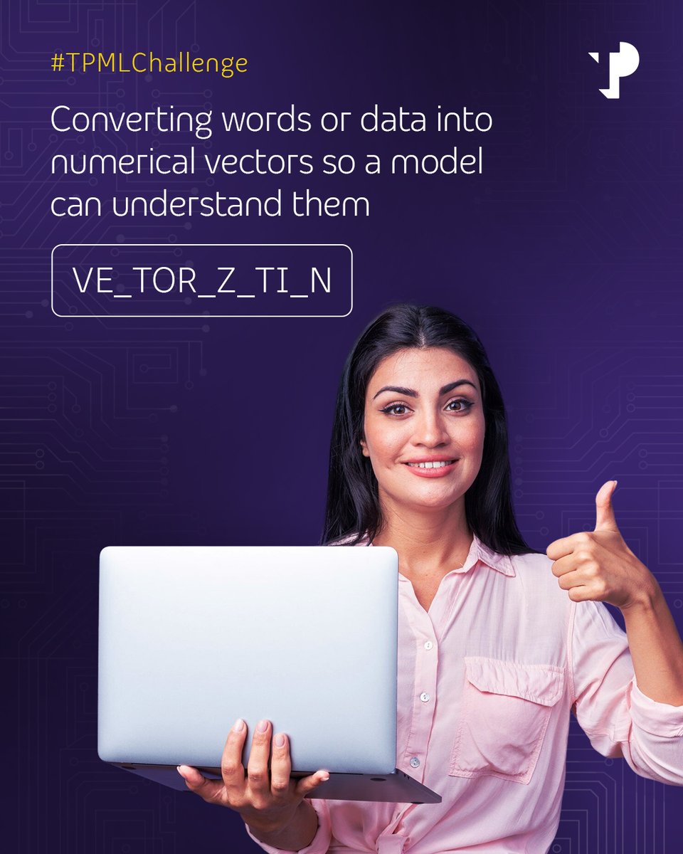 TPIndiaOfficial's tweet photo. From data to decisions: Play #TPMLChallenge and grab your vouchers!
Your ML smarts can earn you ₹1000 vouchers!

Rules to play:
Follow @TPIndiaOfficial
Like & share all posts
Use hashtags: #TPMLChallenge #AI #TPIndia
Tag @tpindiaofficial + 3 buddies
Multiple unique answers welcome!

Comment your answers 👇

#TPIndia #Contest #MachineLearningTrivia