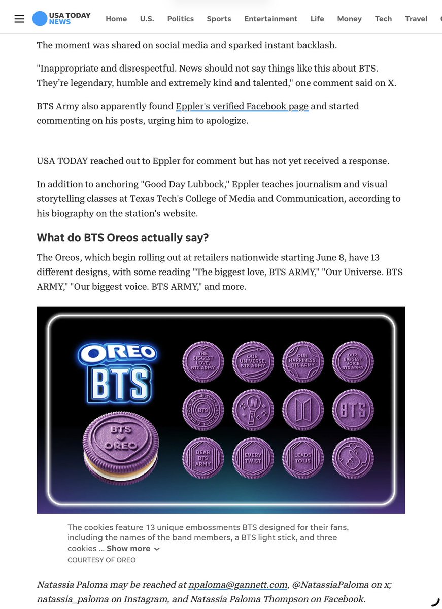 DbyD_NL's tweet photo. Texas anchor James #Eppler faces backlash from #BTS fans over an offensive joke, according to USA Today. He has not responded to the media outlet for comment after joking that the band's childhood-inspired #Oreo partnership spelled out 'death to America'. Fans demand apology. + https://t.co/ORt0baAUWR