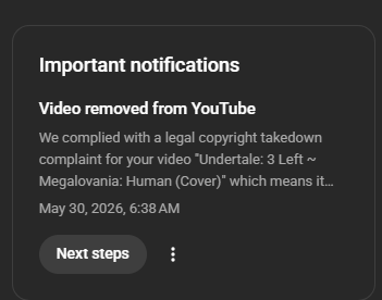 luboslav05's tweet photo. @MateriaColl Yo, my video's been falsely copyright struck. My video, Megalovania: HUMAN (cover) does not use this song that it says it uses. 

Accoridng to youtube I'm supposed to contact you in any way I can to peacefully resolve this ( info@materiamusicpub.com ) https://t.co/8JUwttYFzF