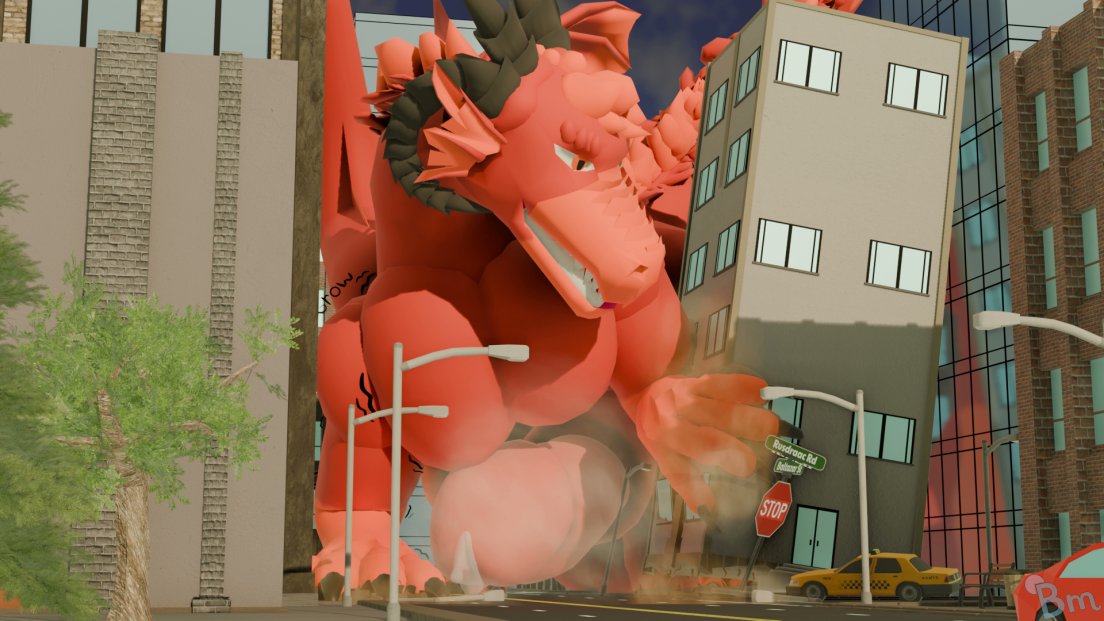 BluMouse5's tweet photo. Lil render of a model I made of @rusdraac's dragon.

Looks like, with his growth, it's getting hard for him to squeeze through the tight streets. And he just continues to get bigger >v> https://t.co/O1qiacZfSk
