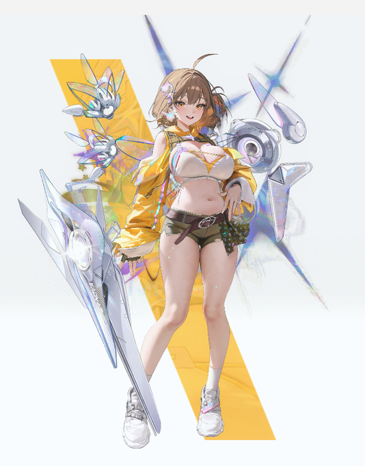 @sykCpa19 こんにちは～。
これは勝利の女神NIKEE(ニケ)というゲームで新しく実装されたプリカという女の子です!
T.T. STARというアイドルユニットの一員です。
アニス、ミント、プリカの3人でしたが、今はミントとプリカの2人組のユニットです。 
