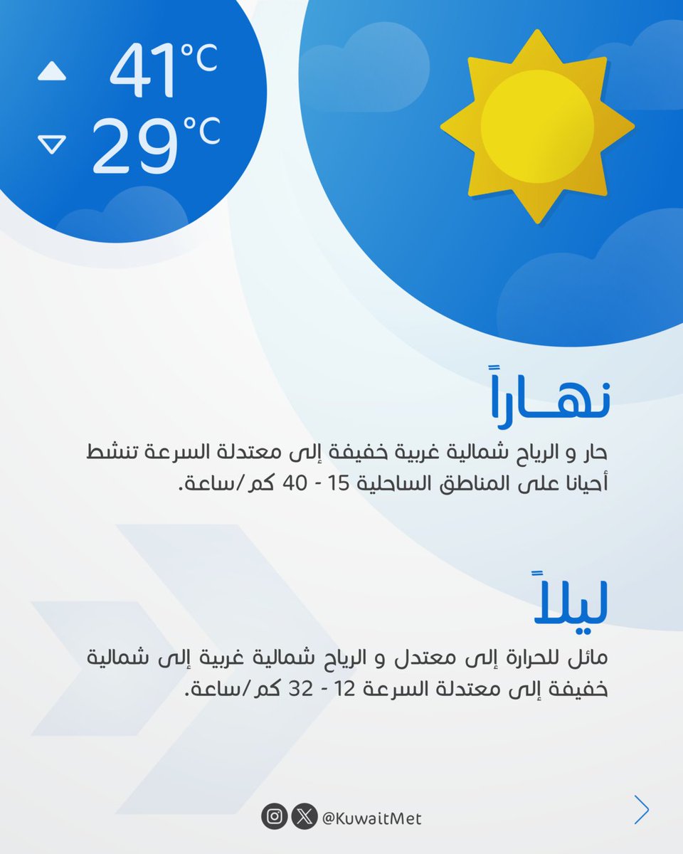 KuwaitMet's tweet photo. أسعد الله صباحكم...

نشرة الطقس الصباحية https://t.co/vJ8OqdziKX