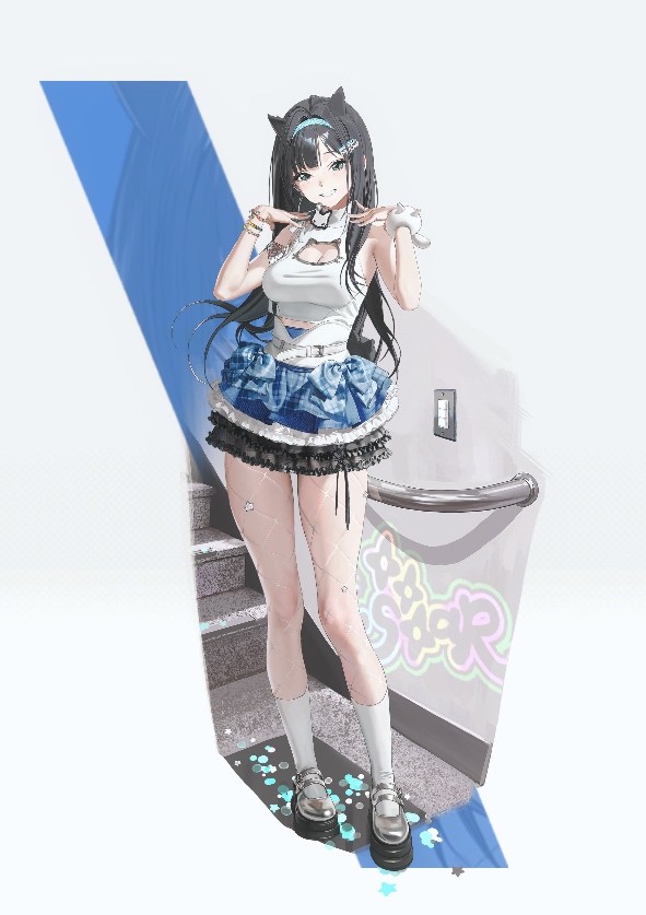 @sykCpa19 こんにちは～。
これは勝利の女神NIKEE(ニケ)というゲームで新しく実装されたプリカという女の子です!
T.T. STARというアイドルユニットの一員です。
アニス、ミント、プリカの3人でしたが、今はミントとプリカの2人組のユニットです。 
