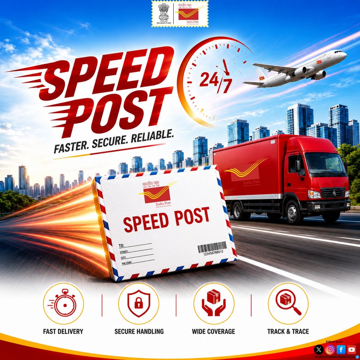 appostalcircle's tweet photo. From urgent documents to important parcels, Speed Post delivers with speed, safety, and reliability you can count on. ⚡📦
Backed by India Post’s trusted network, every delivery moves with precision and care — reaching destinations faster than ever. 🇮🇳📮 https://t.co/bLFIdFBExU
