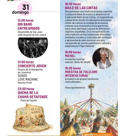 getafejoven's tweet photo. Despedimos las #FIESTASGETAFE2026 este fin de semana os dejamos toda la programación. 
Y por supuesto, no te pierdas el concierto joven con @_guaos  y @love.machine.group  @musicavivagetafe  @getafejoven, 
Disfruta Getafe, disfruta sus fiestas . https://t.co/H7JuJVOhi3