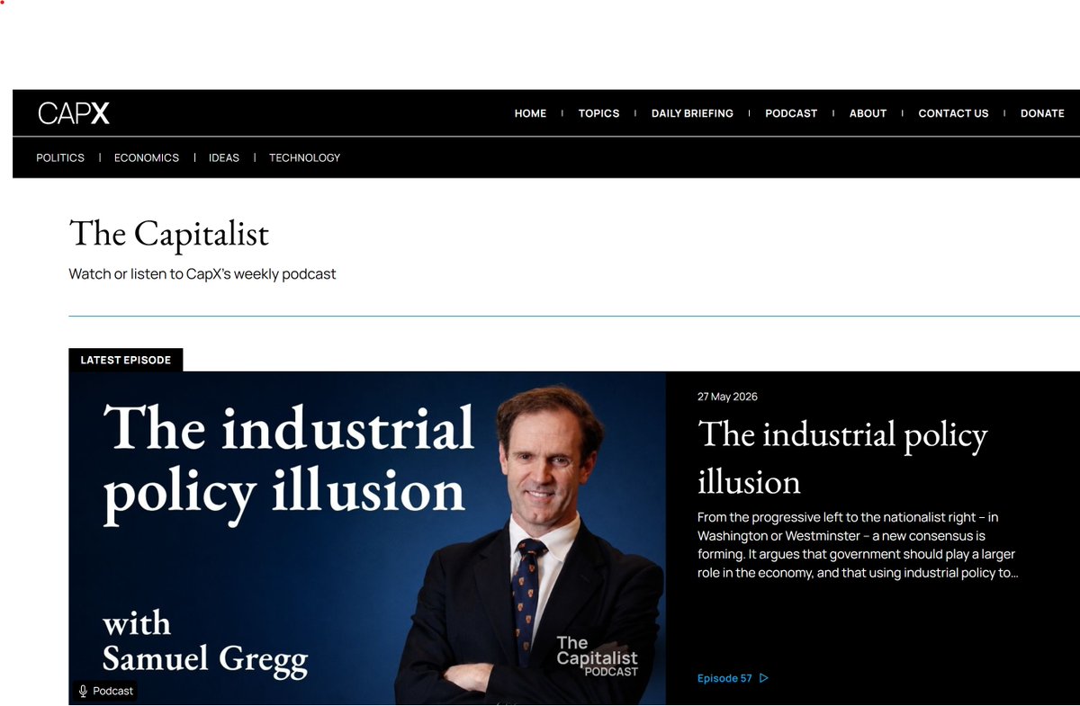DrSamuelGregg's tweet photo. From Washington to Westminster, the progressive left and the nationalist right want government to use industrial policy to drive economic outcomes. In this @CapX #podcast hosted by @marcsidwell, I argue that this is a very bad idea indeed.⬇️
https://t.co/7QMehANL8b https://t.co/lUeQggayhx