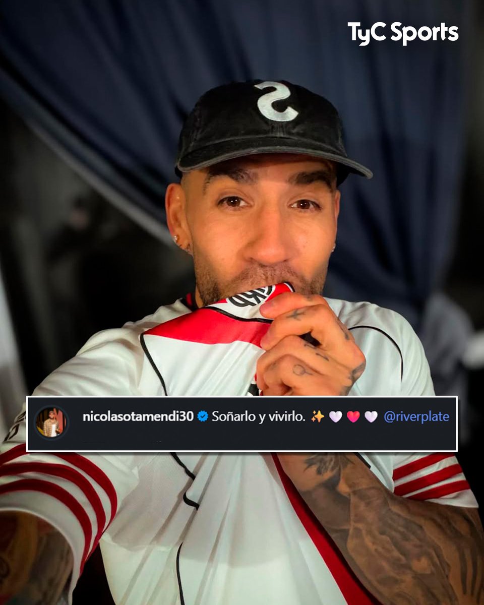TyCSports's tweet photo. ⚪🔴📲 El posteo de Nicolás Otamendi tras ser presentado como nuevo refuerzo de River. https://t.co/Py6A13xfQF