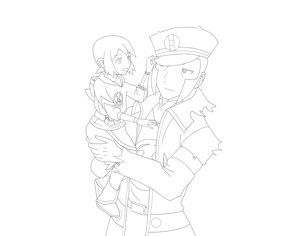 doohnuoh's tweet photo. 人物絵練習で、ノボリさん（と子🐚さん）のお絵描き途中。線画に4日かかりました（かかりすぎ）。つ、疲れた……。線の強弱や墨溜まりの調整と、色塗り頑張ります。
#イラスト練習中
#線画 https://t.co/iMIuMCtvDG