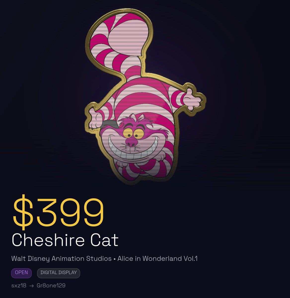 PinnaclePinBot's tweet photo. $399 — Cheshire Cat just sold on @DisneyPinnacle
https://t.co/I8iOlpRTt6 https://t.co/vDoYLkoroS