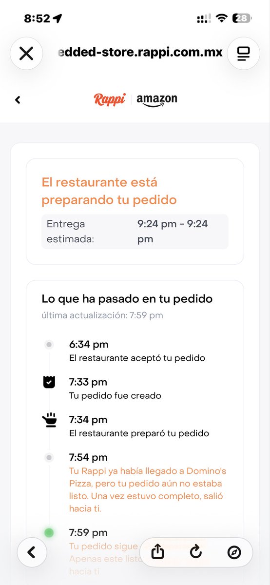 rogerbenavides's tweet photo. @amazonmex @dominosmx  @RappiMexico casi tres horas para entregar y no permiten cancelar el pedido??? @Profeco  que procede??? https://t.co/SZ8JYreF2s