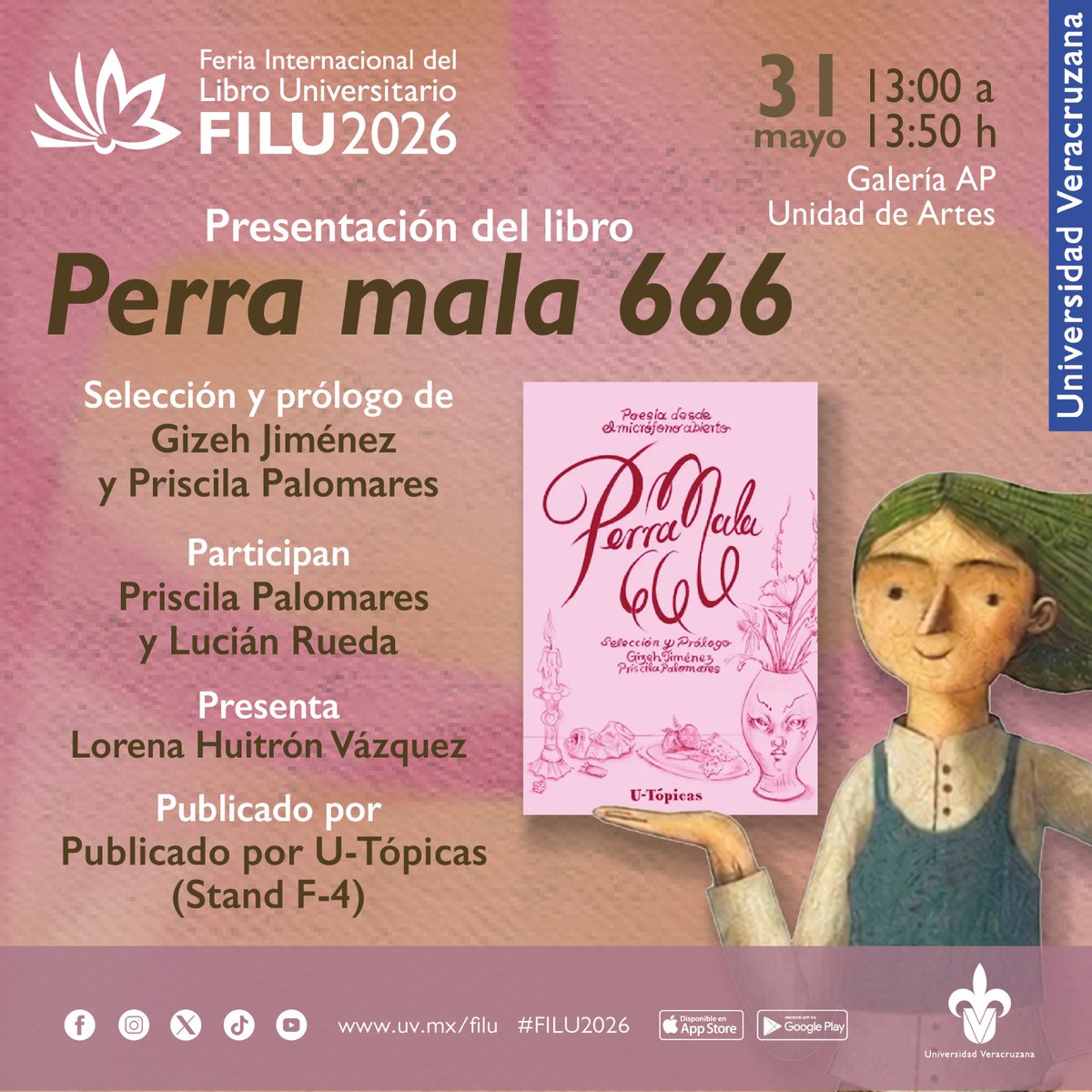 filu_uv's tweet photo. Te invitamos a la presentación del libro Perra mala 666, una antología electrizante con selección y prólogo de Gizeh Jiménez y Priscila Palomares.
Acompáñanos a descubrir la fuerza, el filo y la libertad de estos versos en una charla que promete encender el diálogo literario. https://t.co/7Ts0C0HF9A