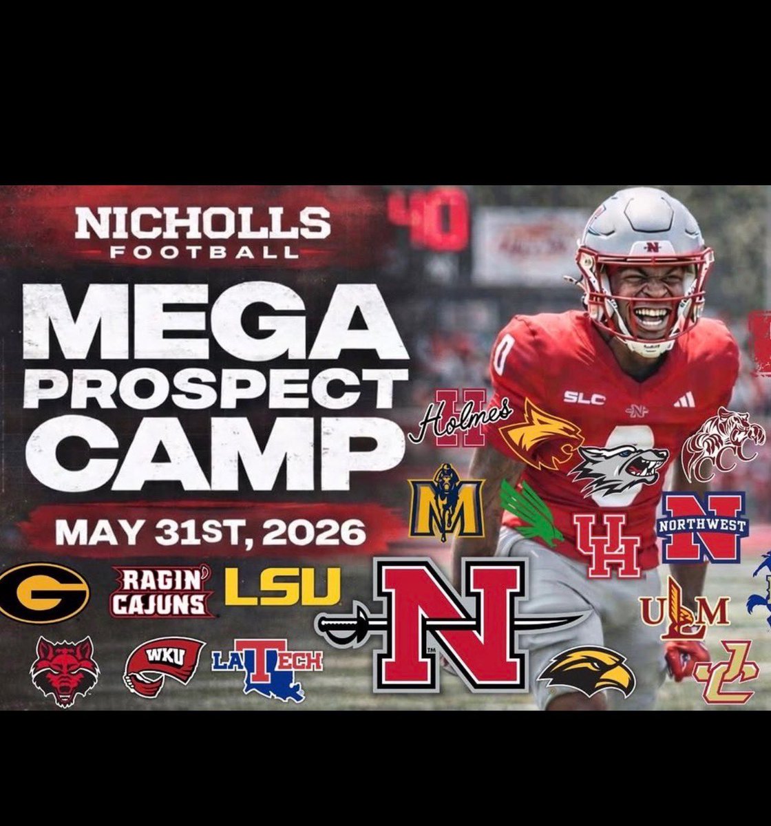 Sebasti42563219's tweet photo. I’m excited to be attending the Nichols mega camp on Sunday, May 31st @CoachSprunk @Nicholls_FB https://t.co/AAFcqHGuia