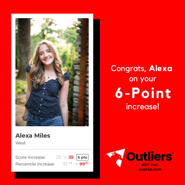 ACTprep's tweet photo. Congrats to Alexa Miles from West High School for increasing 6 points from a 29 to a 35! #act #college #actprep #ACT #tutoring #studentsuccess @WHSRebelCheer @WHSrebsoftball https://t.co/LqslFpHyQI