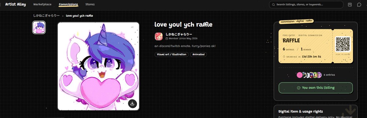shikanekooo's tweet photo. LOVE YOU YCH RAFFLE!

Hosting my first raffle ych at Artist alley! shoutout to @fifteenai and the team to make such an amazing site! y'all should give the site a try!

Link below https://t.co/xuuXOzulZ4