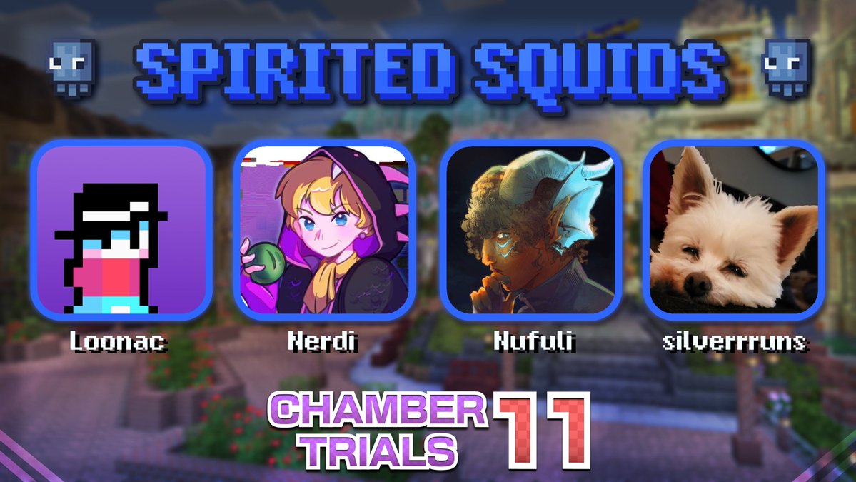 ChamberTrialsMC's tweet photo. Announcing the Spirited Squids!

@Loonac_ @nerdi_tv @Nufuliii @silverrruns 

They'll be inking everywhere in Chamber Trials 11 on Saturday, June 13th at 1 PM EST &amp; 6 PM BST https://t.co/jAN0WZ1hkv