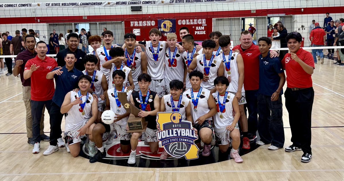CifCentral's tweet photo. Congratulations to the Sanger boys volleyball team, Division II state champions! The Apaches beat Francis Parker, 3-1, at Fresno City tonight. 👏🏆🎉 https://t.co/UR11Byyp2f