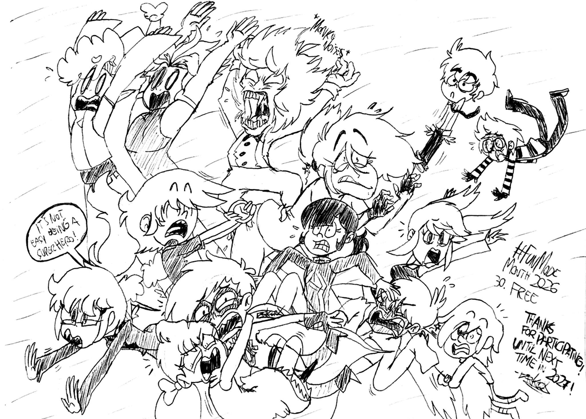 its_darkerx's tweet photo. #FunModeMonth2026
30. After several days late, I finished this year's FunMode Month with this big drawing! Thank y'all for participating, even if you haven't finished (you can still submit btw, I'm eager to see what y'all got in store).
Well, see y'all for next year's Funmode! :D https://t.co/qtO0gwhPUX