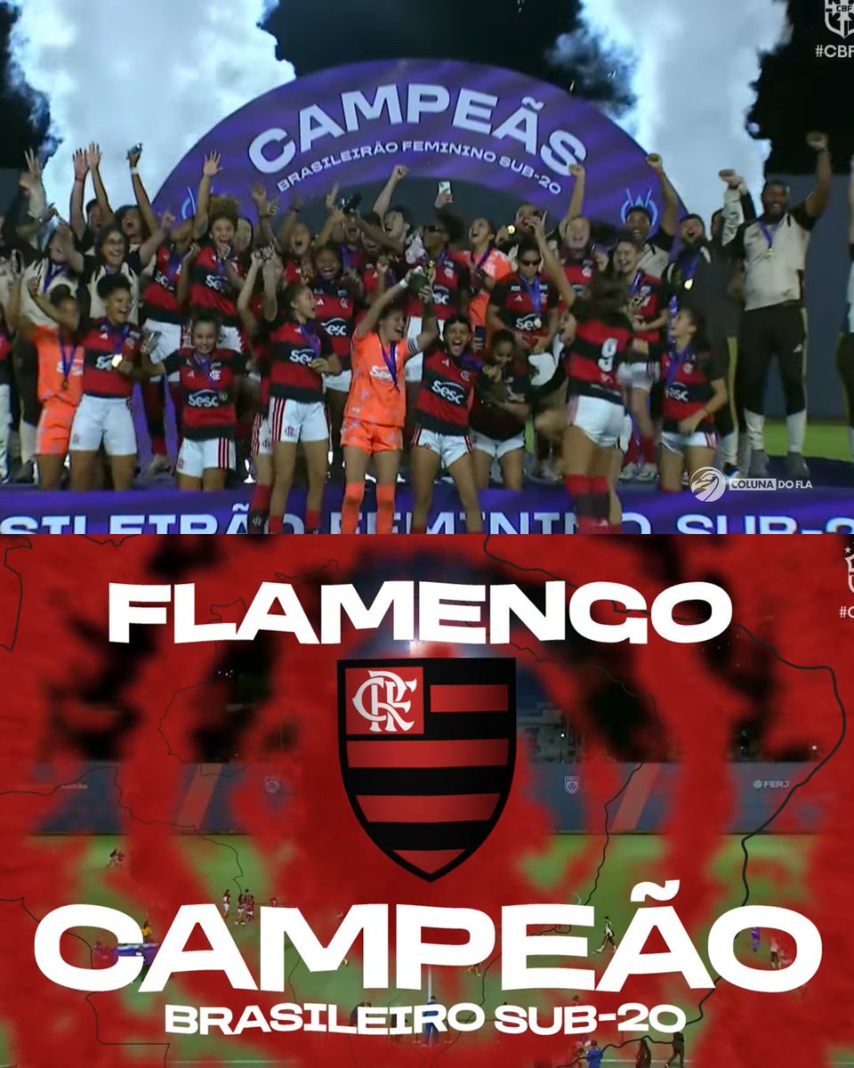 ColunadoFla's tweet photo. 🏆 BICAMPEÃS DO BRASILEIRÃO SUB-20!

Flamengo venceu o São Paulo e conquistou o Campeonato Brasileiro Feminino Sub-20.

Foi a terceira final consecutiva do Rubro-Negro na competição e o segundo título conquistado nesse período. Parabéns, Meninas! ❤️🖤👏 https://t.co/5QpPUu09ag