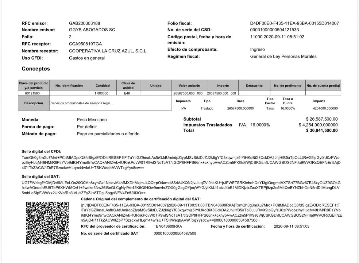 lumendoz's tweet photo. B) También pagaron 168 millones de pesos al abogado Barradas (exactamente 168,140,260.00 MN) en solo 4 facturas emitidas en dos meses de 2020.

¿Cuánto le han pagado en total al abogado Barradas entre 2019 y 2026? Recordemos que Barradas forma parte de los despachos que operan para Julio Scherer.

¿Cuanto capital genera un socio por trabajar 40 ó hasta 50 años? En promedio unos 20 millones.
¿Cuanto capital reciben los socios que ahora salen “compensados por antigüedad”? Algunos han sufrido ataques cardíacos al conocerlo.
¿Cuanto capital ofrecen a los socios que firmaron el leonino convenio de finiquito? Ofrecen solo el 30% del capital y eso está por verse.

Ya lo dijo Víctor Velázquez “estamos en números rojos”.