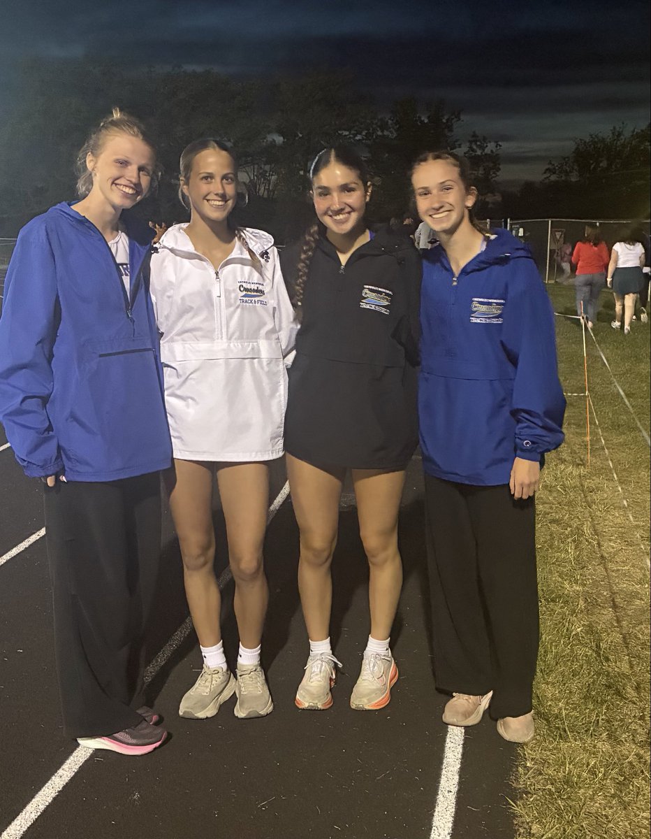 CMHGirlsTrack's tweet photo. Congrats to the 4x4 team of Julia, Kayla, Evie and Sami taking 3rd and moving on to STATE! Great way to end the night! https://t.co/HnhaKeBcXc