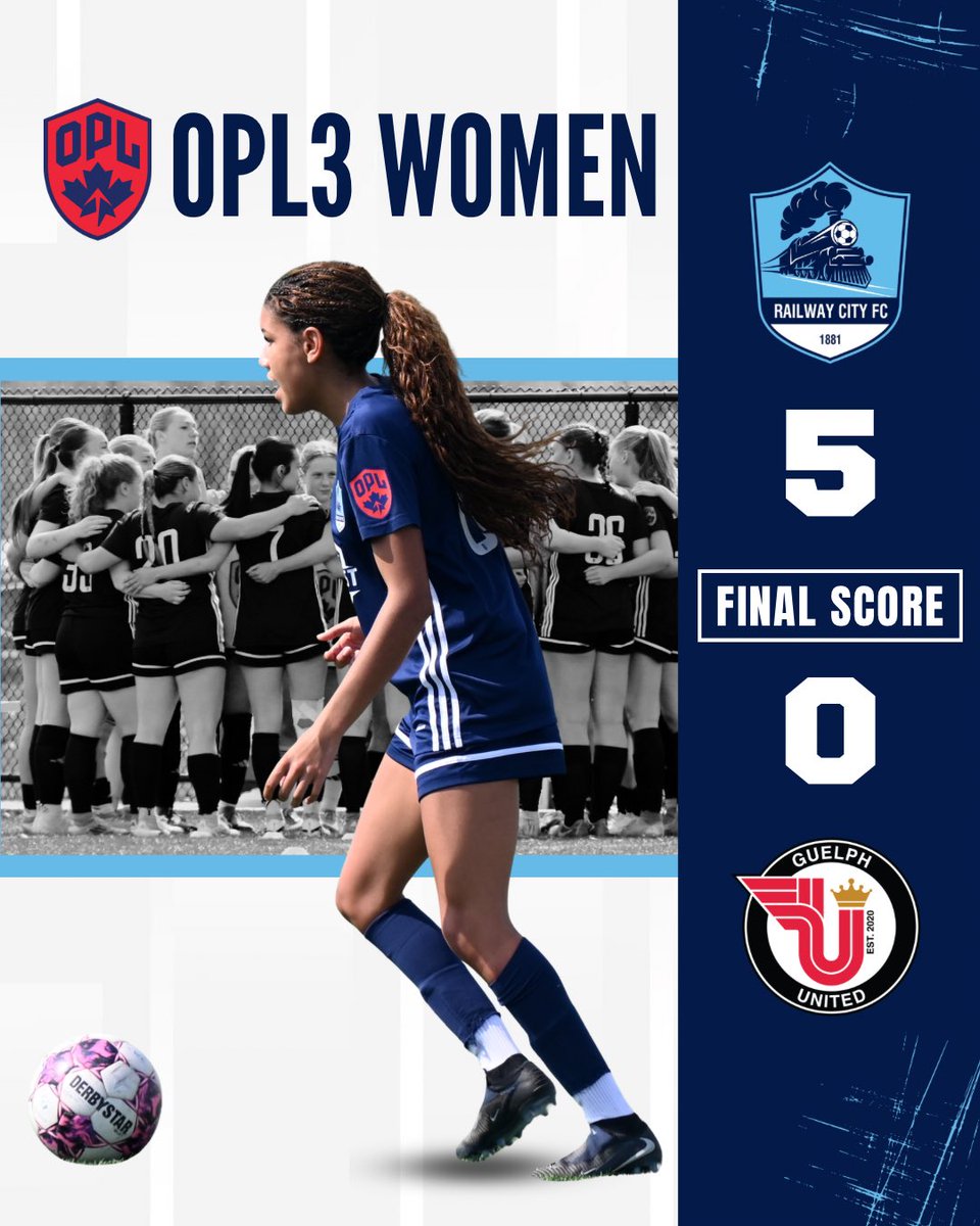 RailwayCityFC's tweet photo. Railway City OPL3 women take home the 5-0 win 🆚 Guelph United 

Goal Scorers:
🔹 Raquelle Mitchell  
🔹 Lauren Cameron  
🔹 Kimee Liu  
🔹 Isla Macgregor  
🔹 Maria Saavedra  

Clean sheet:
🧤 Jacqueline Cardy @OntarioPLSoccer https://t.co/y9WjfRPb1i