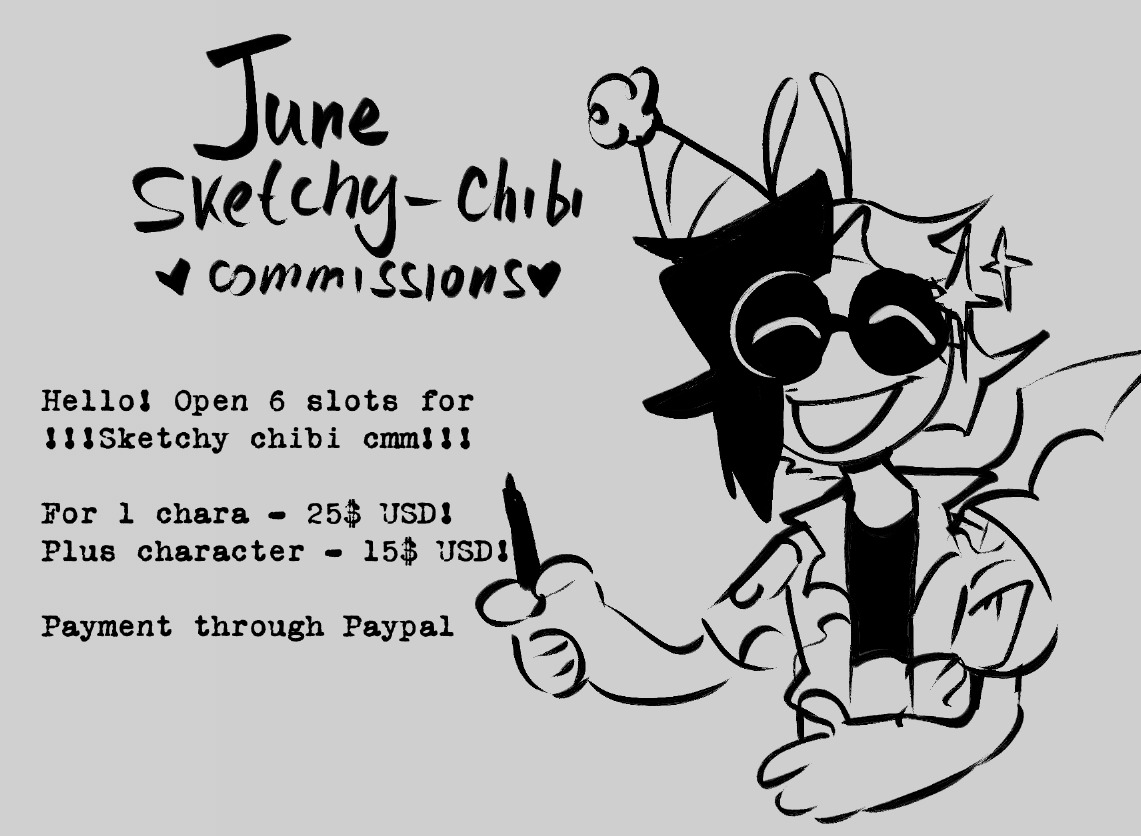 cutestknife's tweet photo. Hello everyone!! :)

It is June sketchy-chibi cmm slots are open!
Sketch chibi cmm slots: 0/6 taken.

DM me if you are interested! https://t.co/llMagBBjHY