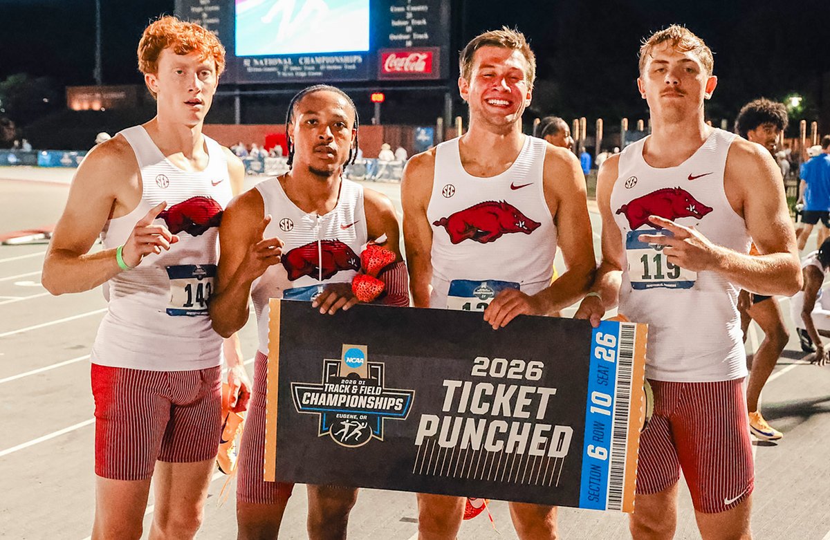 RazorbackTFXC's tweet photo. 2026 NCAA West

Arkansas will have both relays in Eugene as the 4 x 400m crew secures advancement https://t.co/z0sBt3fiNh