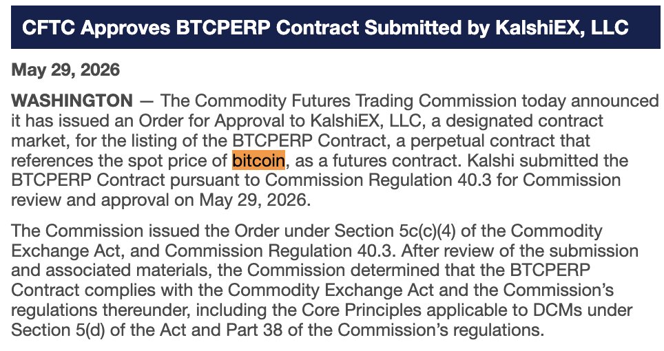 BitcoinMagJapan's tweet photo. 🇺🇸 米商品先物取引委員会（CFTC）が、規制された取引所における米国初のビットコイン無期限先物（パーペチュアル先物）を承認 👀

（詳細は画像ALTにて） https://t.co/x80aZkfD6b
