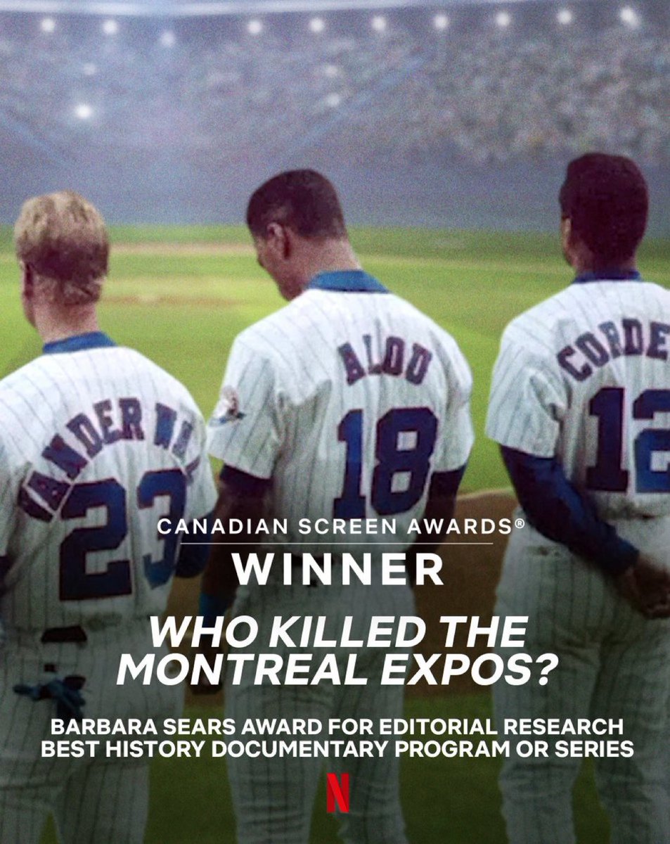 Montreal_Expos's tweet photo. Congrats to “WHO KILLED THE MONTREAL EXPOS?”

The documentary won two Canadian Screen Awards tonight.

Watch it now - Streaming on Netflix. https://t.co/Un3dJ9KR17
