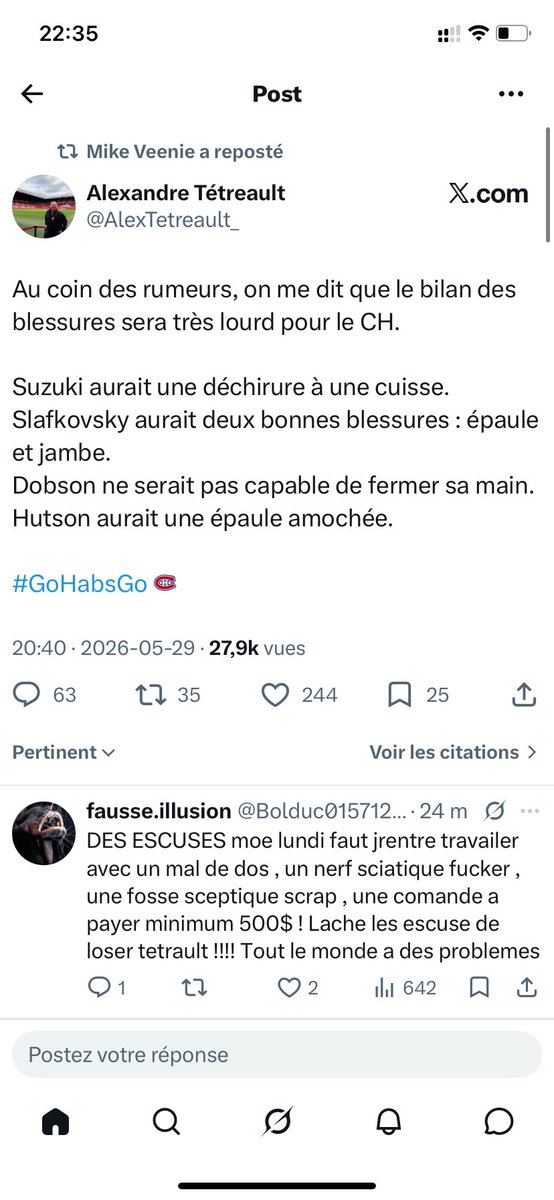 JAGfromQuebec's tweet photo. @mndamico Idk if this is true, that would explain the 1st line not playing like a 1st line.. still a bad taste to end the season tho https://t.co/yqRGMBIm21