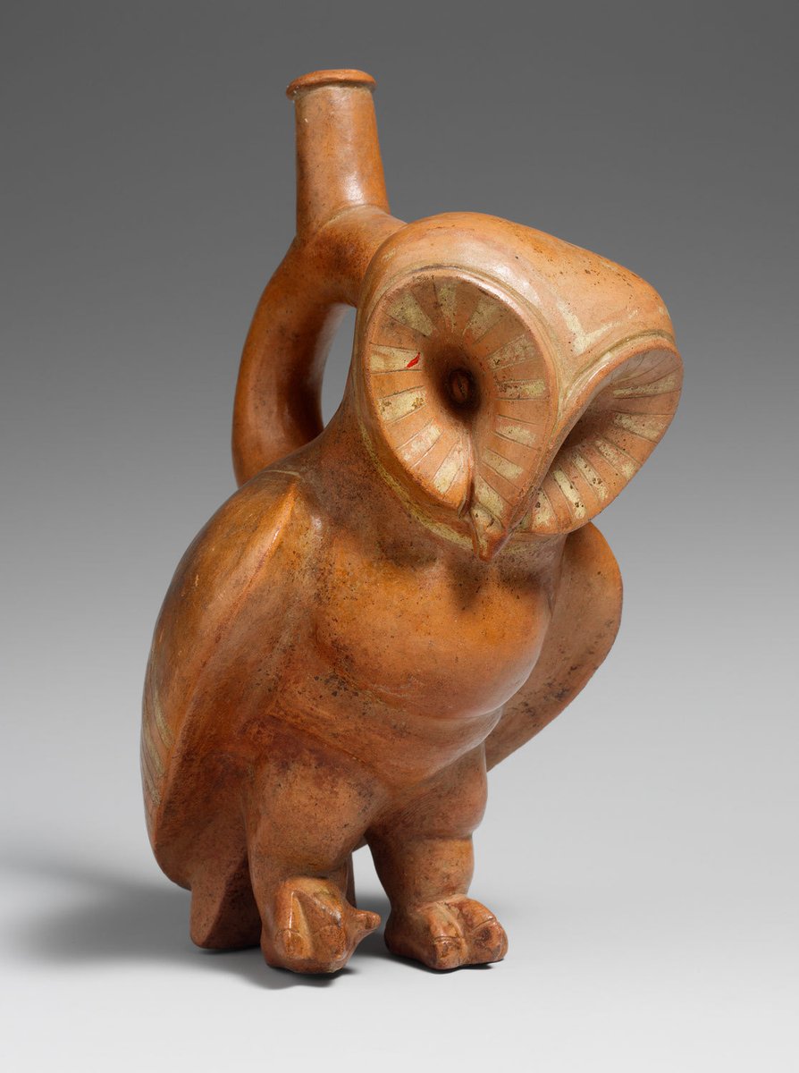 artenpedia's tweet photo. Owl Stirrup Spout Bottle. Date: A.D. 2nd–3rd century. Place of origin: Perú. Culture: Moche. Medium: Ceramic https://t.co/IdIwYdm24E