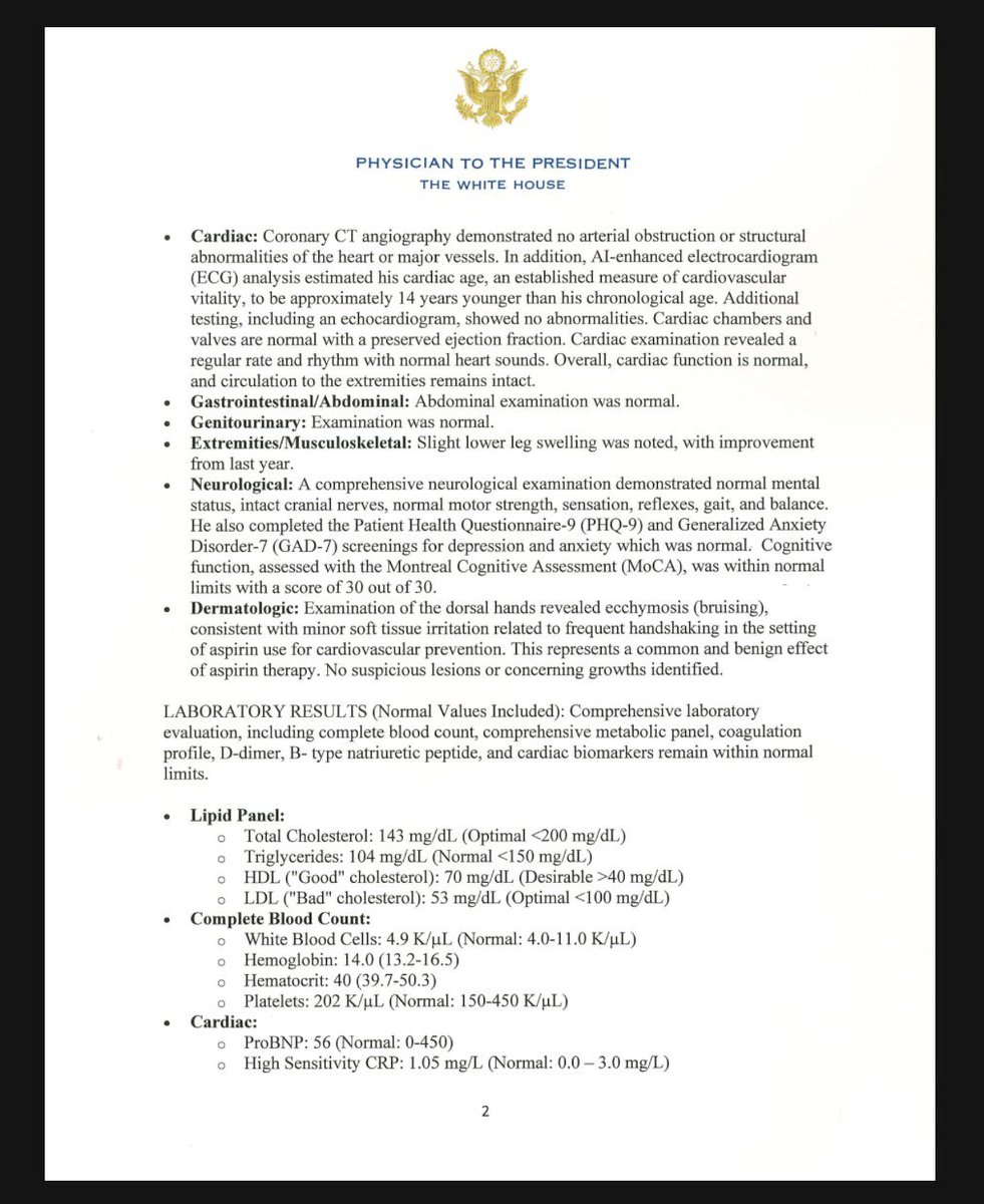 ElizLanders's tweet photo. After President Trump’s visit to Walter Reed lasted for several hours on Tuesday, the White House has released a 3 page memo from his doctor. He took a cognitive test in addition to cardiac and pulmonary tests and a number of labs: https://t.co/BUCUloYjJ0