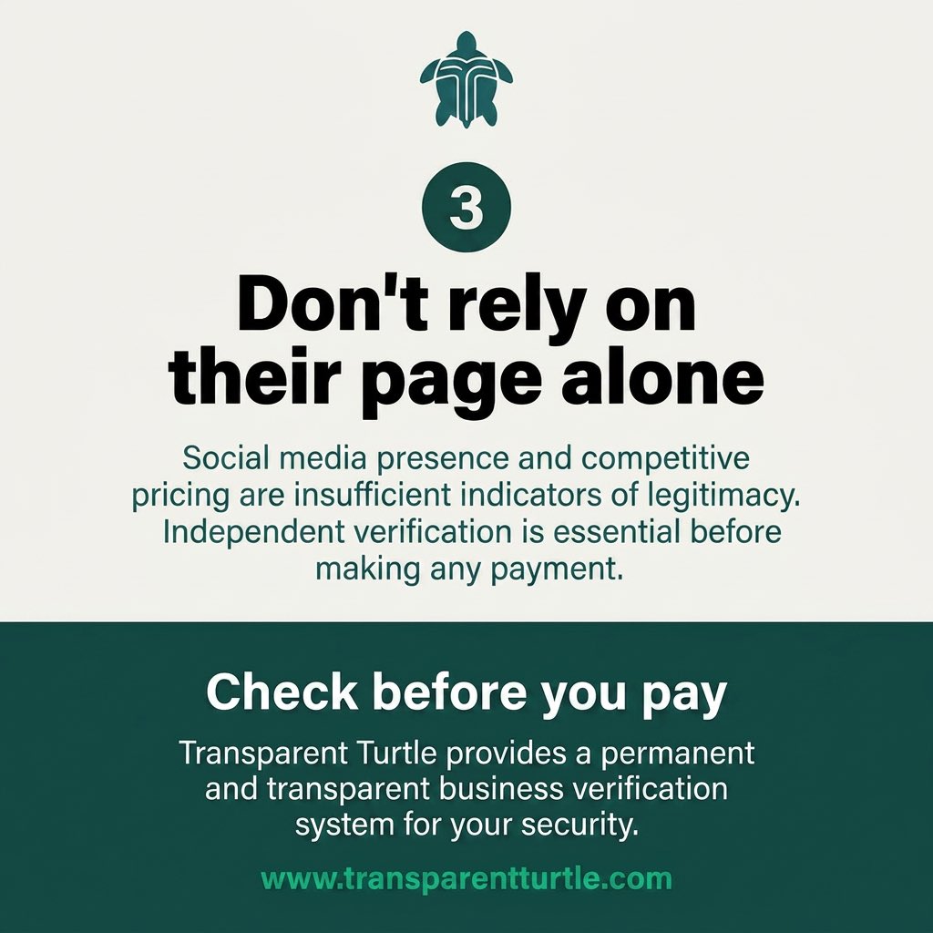 asktheturtle_tt's tweet photo. Their profile looks professional. Their prices are competitive. They reply fast.
None of that means they’re legit.
3 things to check before you pay — swipe.
https://t.co/k2bQrcm3qY https://t.co/o9H8yY6qGk