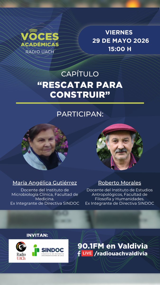 SindocUach's tweet photo. 🟢 Hoy estuvimos con la Profesora María Angélica Gutiérrez y el Profesor Roberto Morales, en el capítulo titulado "Rescatar para construir", un espacio en el que reflexionamos sobre la identidad, la comunidad y la historia de la UACh y el Sindicato.
¡Encuéntranos en YouTube! https://t.co/H3fgCgfMJs