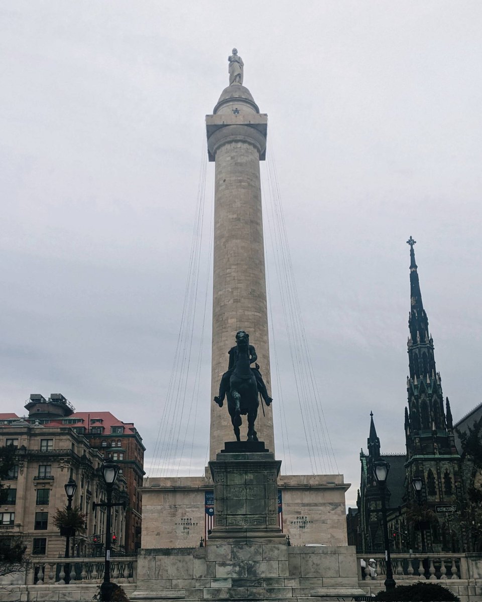 heybluebubbles's tweet photo. The Washington Monument is the centerpiece of intersecting Mount Vernon Place and Washington Place, an urban square in the Mount Vernon-Belvedere neighborhood north of downtown Baltimore, Maryland. It was the first major monument to honor George Washington (1732–1799). https://t.co/1OADpU9Lrf