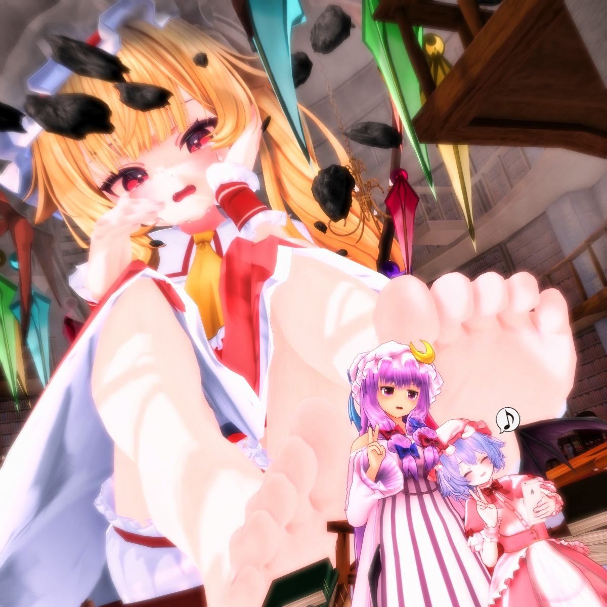 yabuinu_mmder's tweet photo. パチュリー「実験は失敗、でもデータ取れたからよしっ！」
レミリア「記念撮影しときましょ♪」
フラン「早くもとに戻してっ💢」 https://t.co/nvK0bhOpCz