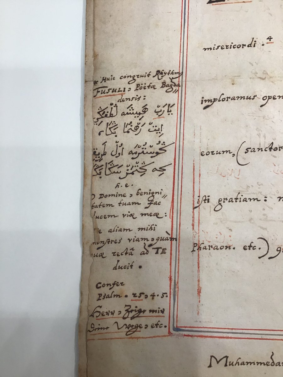 Paul_Babinski's tweet photo. “O Lord, always make Your grace a guide for me / Do not show me that path which does not lead to You”: a line of Turkish poetry (by Fużūlī) in an annotation on the “straight path” in Sūrah al-Fātiḥah by the seventeenth-century orientalist Theodor Petraeus. CKB, ms Or.Arch. 2(1) https://t.co/Pb8GShtUc1