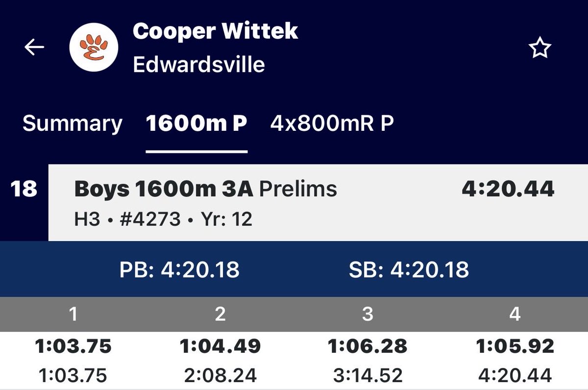 TrackEHS's tweet photo. Cooper Wittek closed out his career with a strong performance, running just off his season best and moving up from 24th entering the meet to place 18th in the 1600m run. https://t.co/QUSGDSHCLF