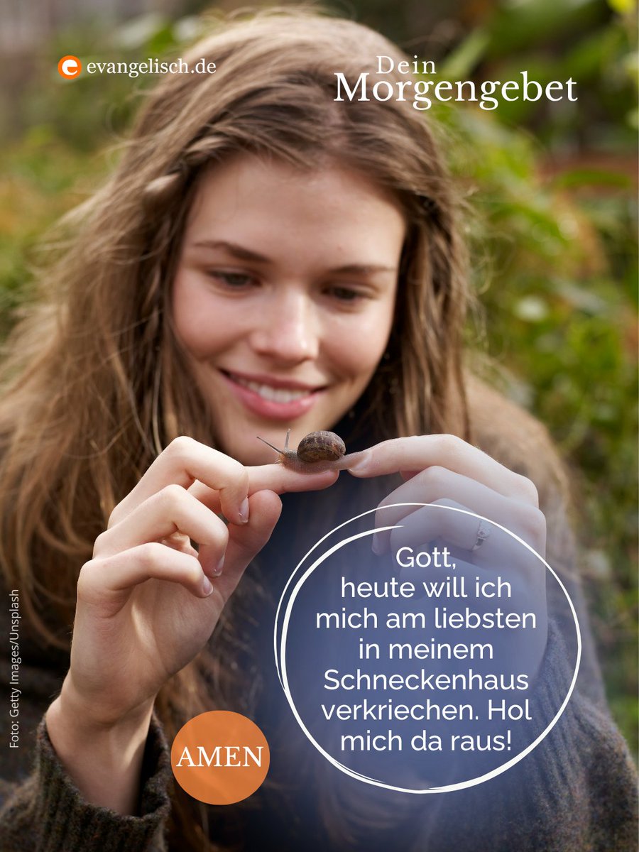 evangelisch_de's tweet photo. Unser heutiges #Morgengebet🙏🏼  Gott, heute will ich mich am liebsten in meinem Schneckenhaus verkriechen. Hol mich da raus! Amen 🧡 https://t.co/10q2fqUe2A