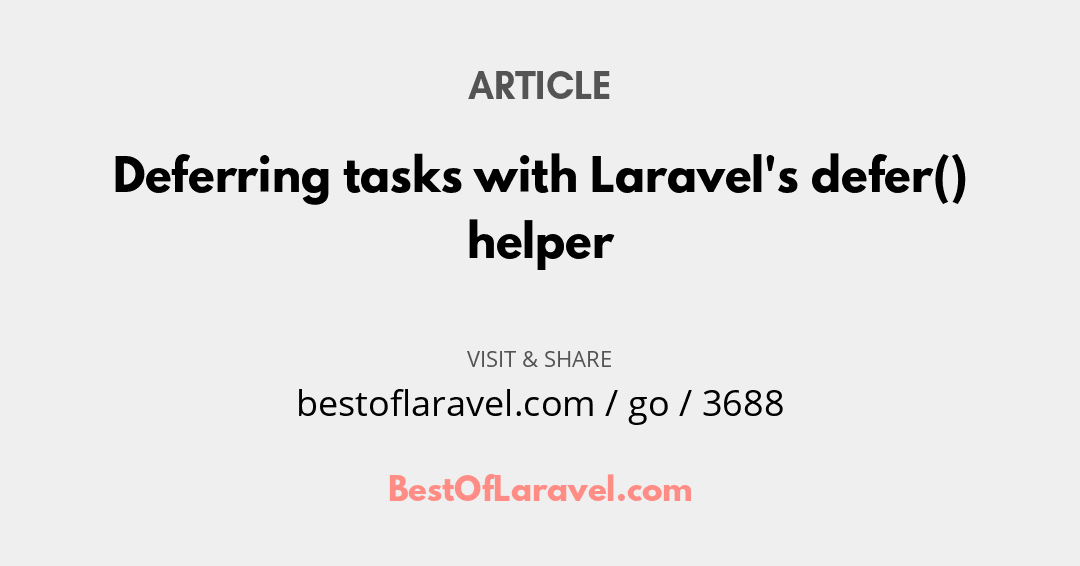 BestOfLaravel's tweet photo. #DailyResource
Article by Sid
Deferring tasks with Laravel's defer() helper
Read now at
https://t.co/N5K5L62KTD
#php #laravel #webdev #javascript #tech #resources #developers https://t.co/B8uhJgWwMJ
