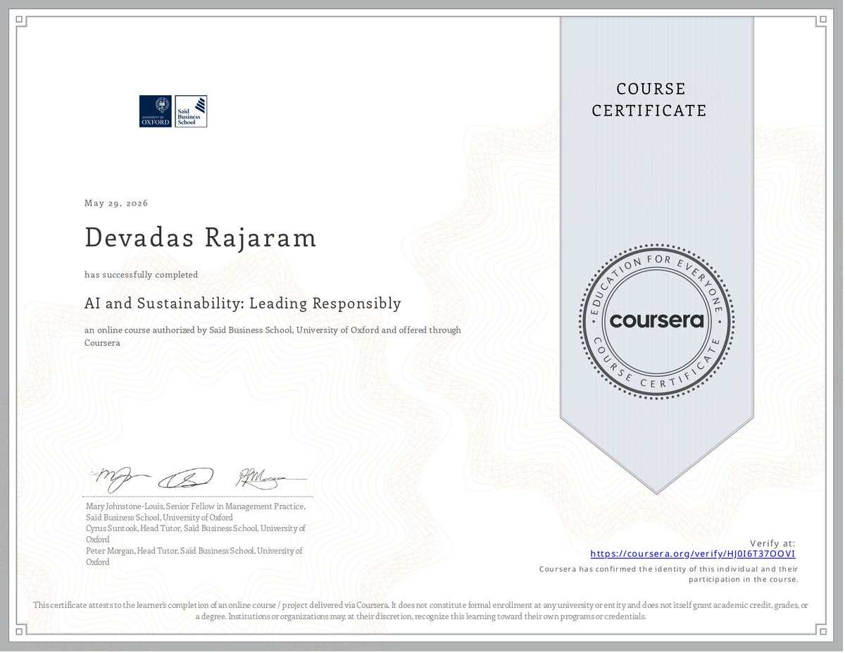 DevadasRajaram's tweet photo. Sustainable leadership in an AI world means looking beyond technology alone. Leaders must consider environmental impact, social responsibility and good governance to ensure AI creates lasting value. 
#AI #Sustainability #ResponsibleAI
@OxfordSBS https://t.co/Mgcp1DXanB