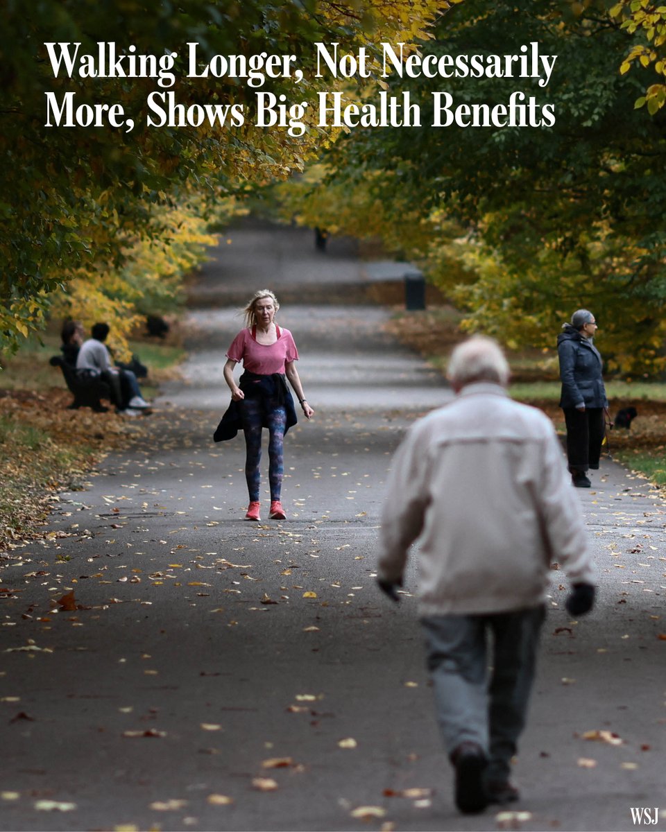 WSJ's tweet photo. Everyone knows walking is good for you, and many of us count our daily steps. But is it better to take a longer walk than a comparable number of steps spread across the day?

A multinational team of researchers set out to find the answer.

Read more: https://t.co/U5ezUCEyw1 https://t.co/PueIhENhSc