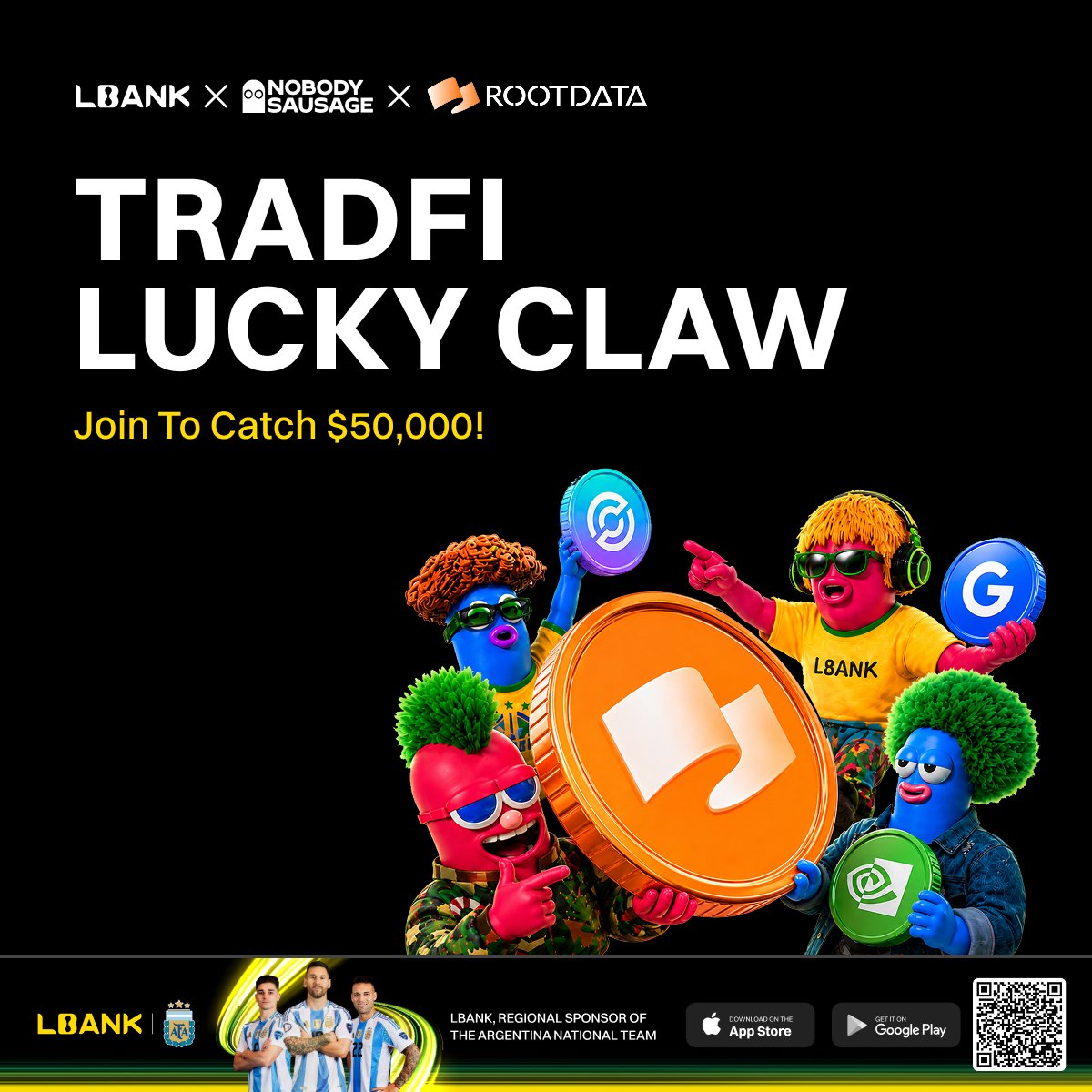 Joshuaozovehe10's tweet photo. The claw is open. 
TradFi Lucky Claw is live with LBank x Nobody Sausage x @RootDataCrypto, featuring a $50,000 reward pool
Trade, deposit, invite friends, and collect draw attempts for a chance to catch rewards
Join now 👉 https://t.co/sxQ5XYed8r…
#LBankxNobodySausage #RootData https://t.co/b2tLDupXdD