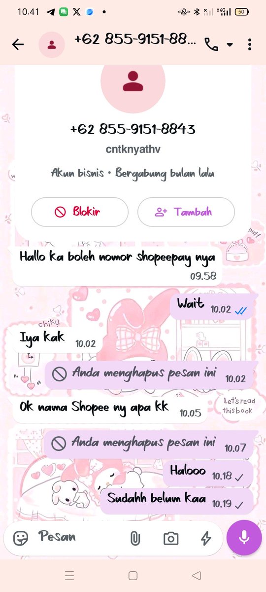Faa_kamaniya's tweet photo. SCAMMER ALERT‼️
hati-hati sama @pelittaaa dia tadii mau nipu akuu, tadinya mau beli pulsa XL tapi akuu ngerasa aneh, pas di cek akun nya ternyata penipu!!! https://t.co/BTAmpByoch
