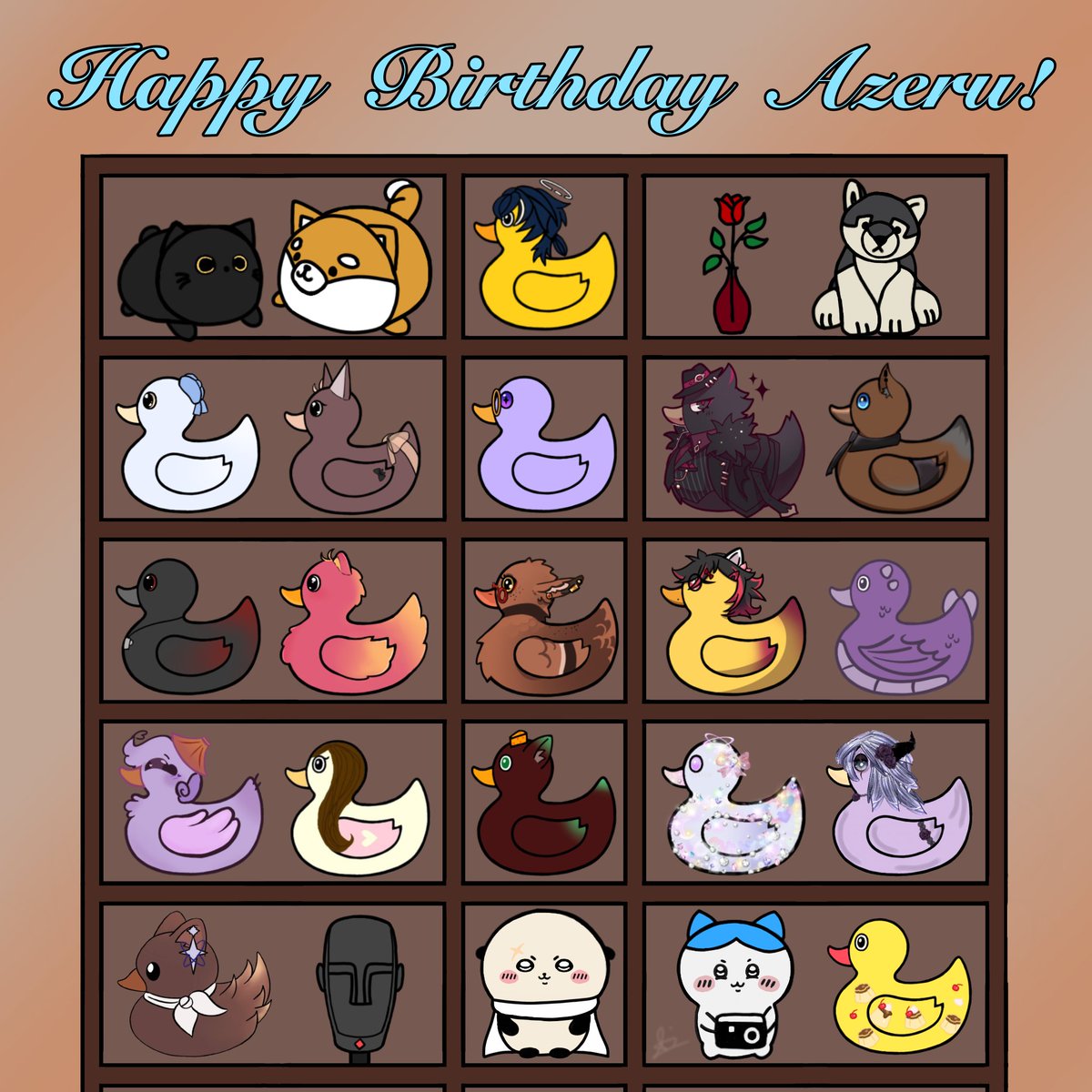 cheesefon01's tweet photo. Happy Birthday @AzeruOfficial !

Some of us in the art community are proud to present the first ever Birthday Collab to you! We hope you enjoy the duck squad 🥳

(Here's a lil challenge, guess which duck belongs to who without looking at the replies)
#AzeruArt https://t.co/3FWtP0H5eu