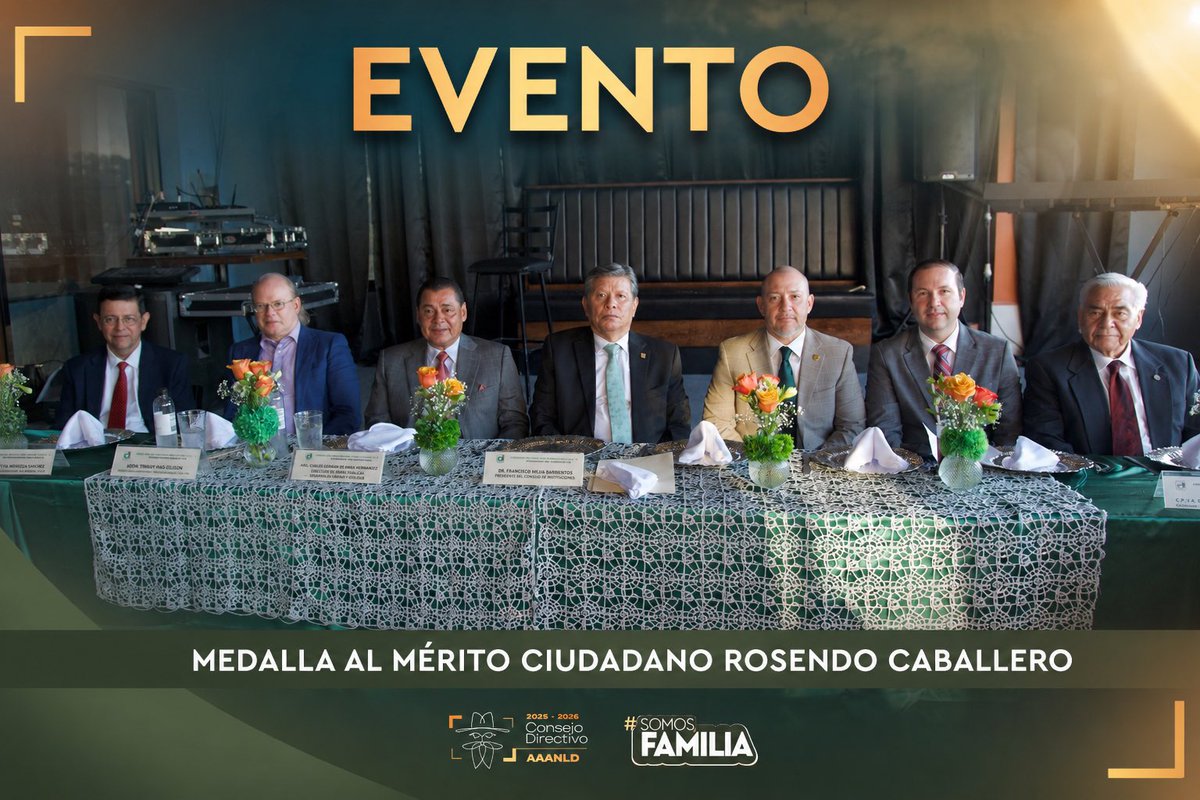AgentesNld's tweet photo. El presidente de la AAANLD, A.A. Alfredo Montes Silva, asistió a la ceremonia de entrega de la “Medalla al Mérito Ciudadano Rosendo Caballero”, organizada por el Consejo de Instituciones.

Reconocemos la labor del Dr. Francisco Mejía Barrientos y agradecemos la invitación a este importante evento que distingue a quienes contribuyen al desarrollo y fortalecimiento de nuestra comunidad.

#AAANLD #SomosFamilia