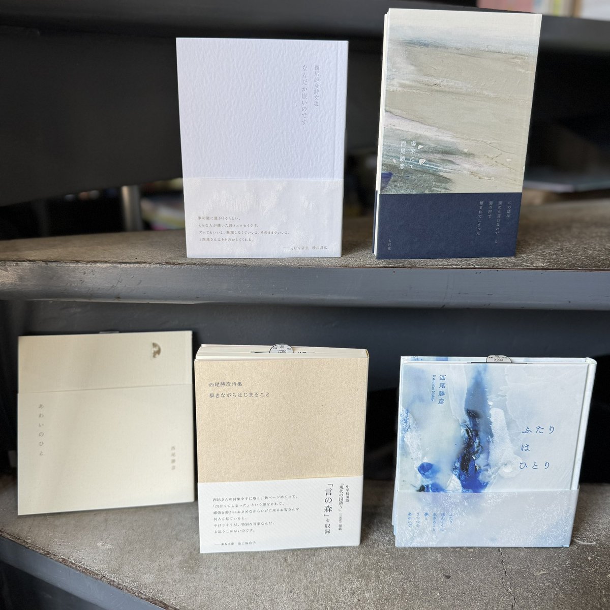 451BOOKS's tweet photo. 西尾勝彦さんの随筆詩集「白い火、ともして」
小さなサイズがたまらない詩集。

西尾さんの芸術の「創作基礎」の講座から誕生した詩をまとめたものだそうです。
七月堂さんから、西尾さんの詩集も届きました。
佇まいが美しい本。大切に読みたい。
その他の西尾作品も来ました
https://t.co/1ttWzWcE2t https://t.co/9CEGUctgoh